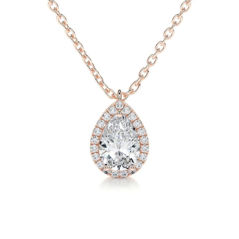 Petit Nancy Lab Grown Diamond Pendant 14K Rose Gold -Pear