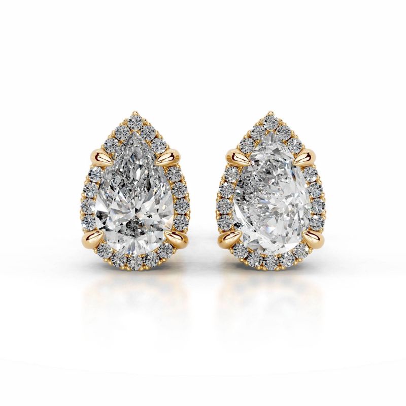 Ophelia Lab Grown Diamond Halo Earrings 18K Yellow Gold -Pear