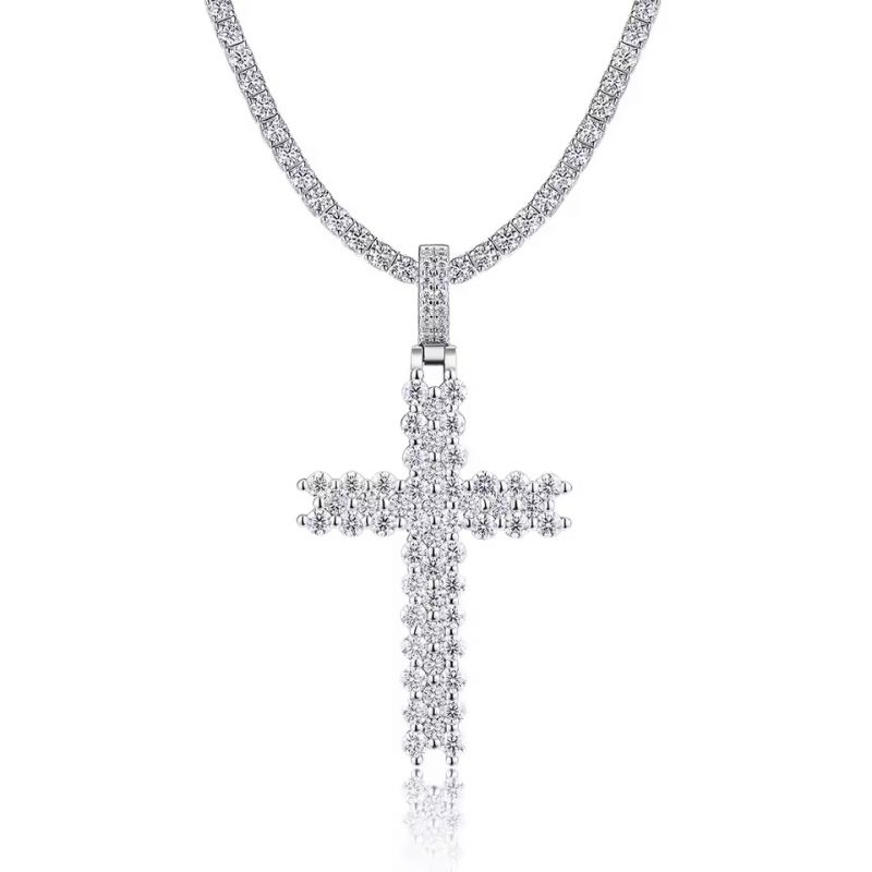 Cross Moissanite Pendant Necklace 925 Sterling Silver 18K Gold Plated Hip Hop Style Party Jewelry GRA Certificate