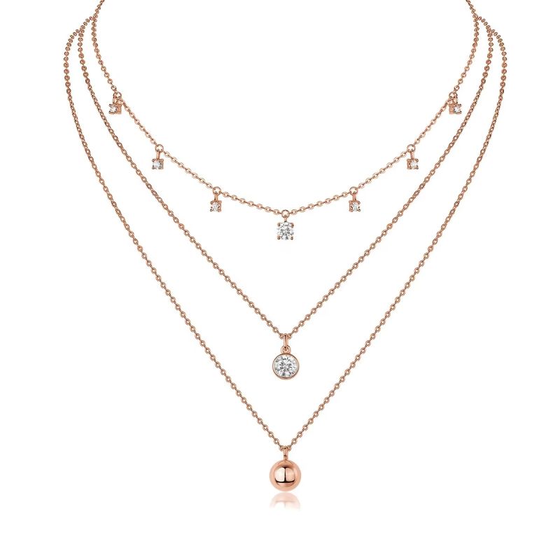 Women's 2ct Moissanite Necklace 18K Gold Plated 925 Sterling Silver with Three Chain Design